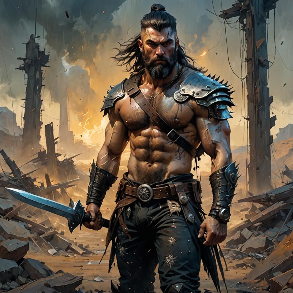 Punk Warrior in Wasteland: Fantasy Art Masterpiece