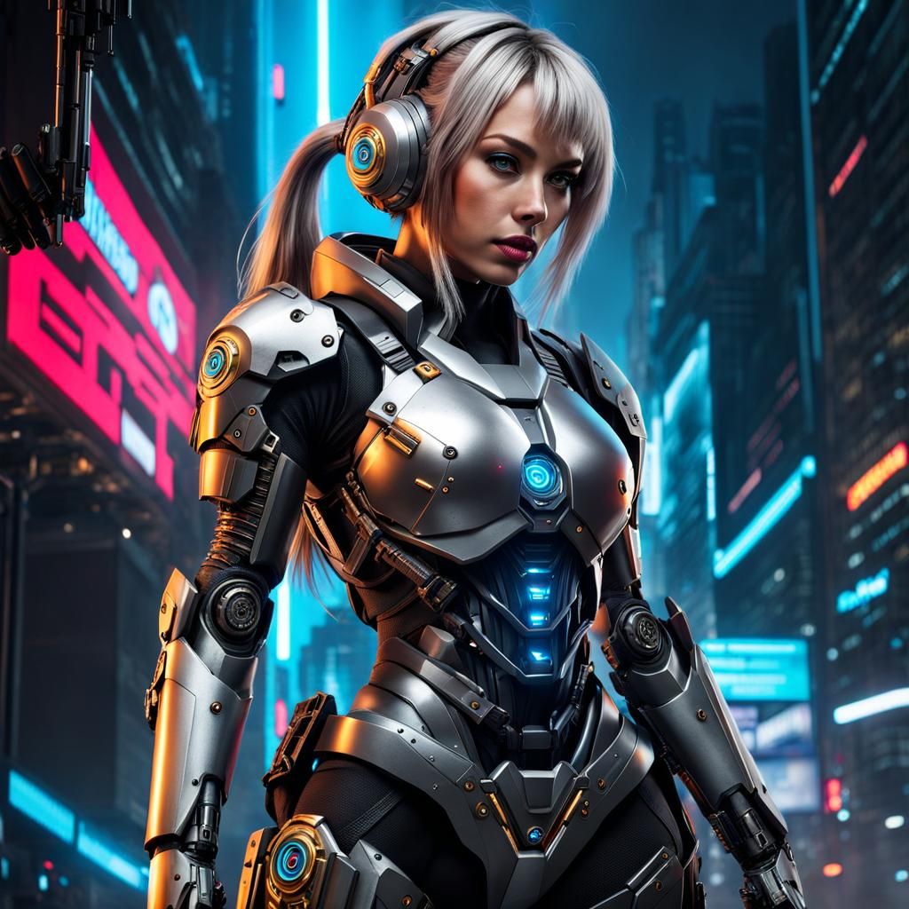 Female Cyborg Soldier with Oversized Weapon