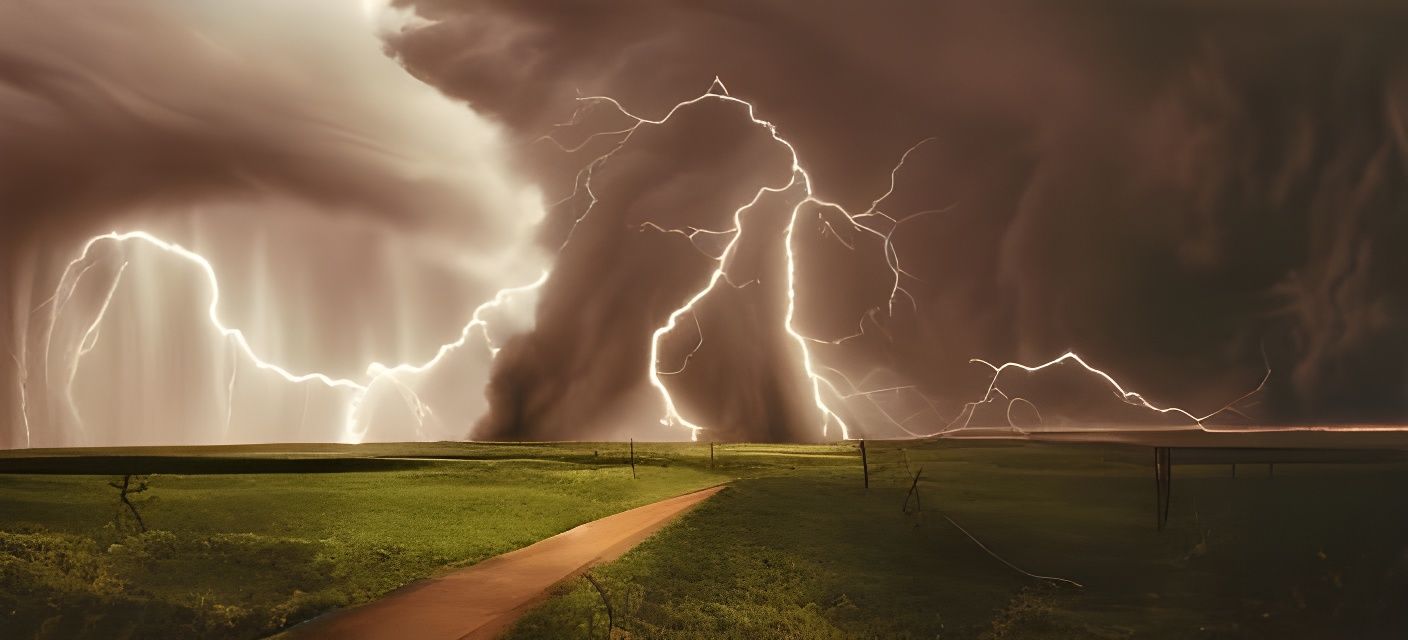 Monochromatic Tornado in Fantastical Thunderstorm Landscape