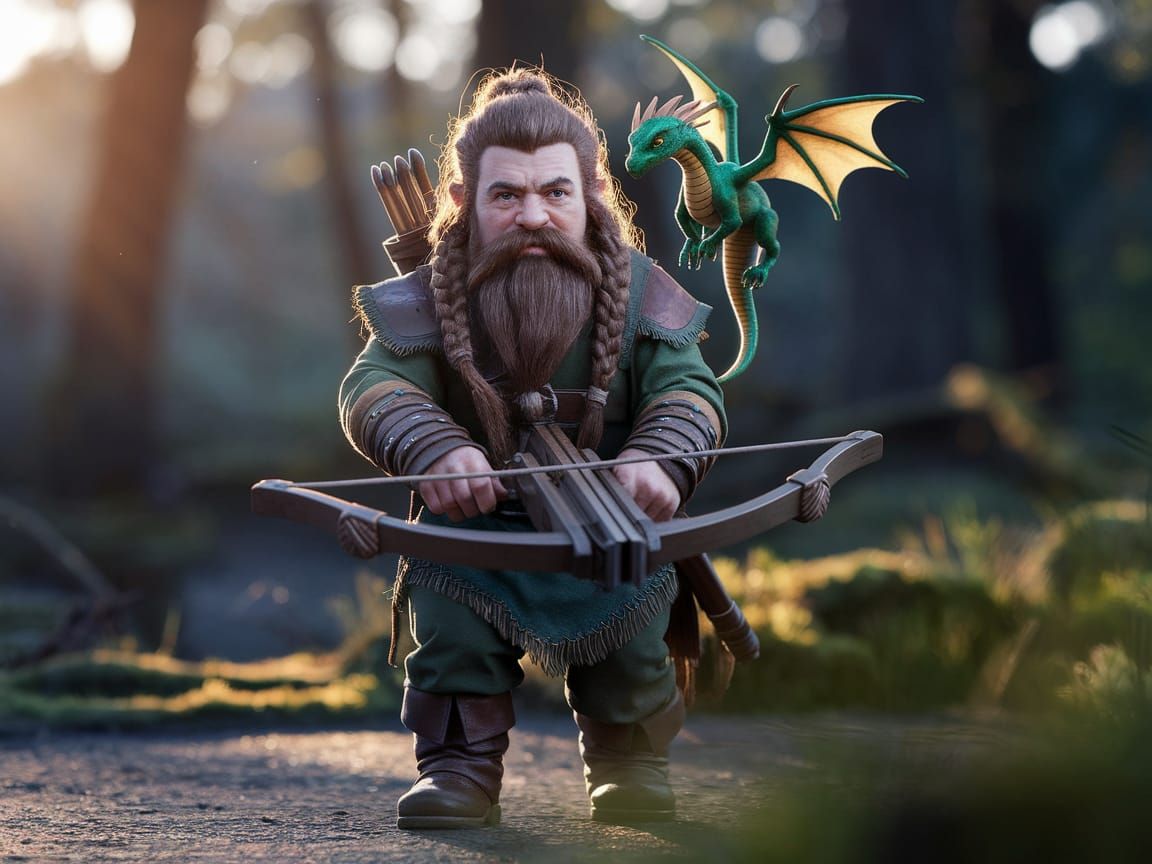 Dwarf Ranger and Dragonling in Forest Glade