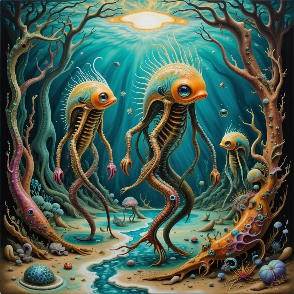 Surreal Fish People in Alien Landscape