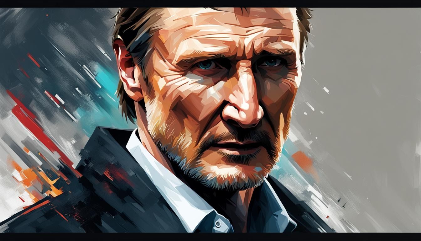 Liam Neeson as Agent in Hyperrealistic Splash Art