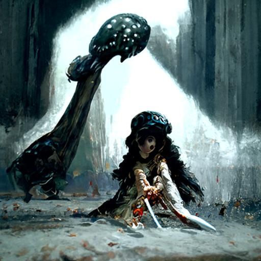 Mushroom Princess with Sword in Dark Fantasy Style