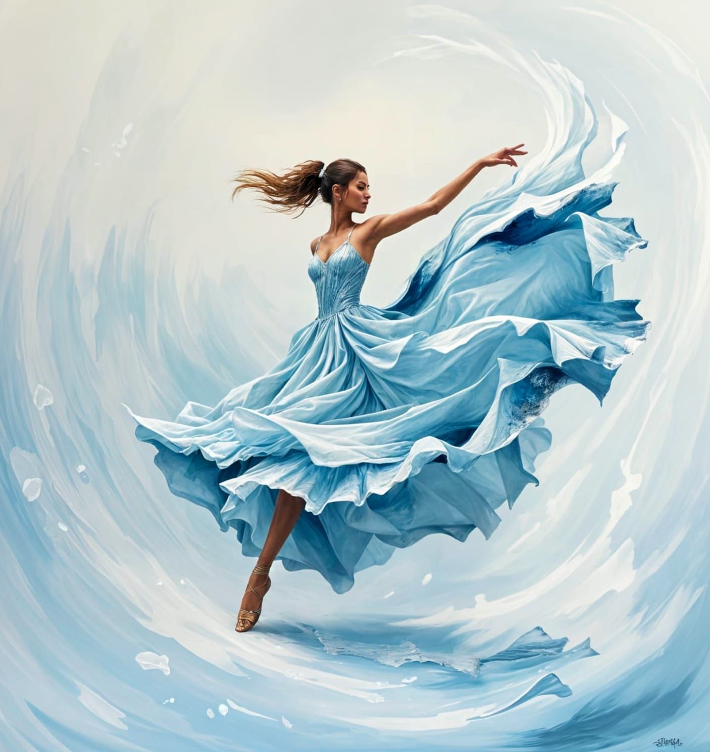 Ethereal Dancer in Polar Vortex Impasto Gouache Masterpiece