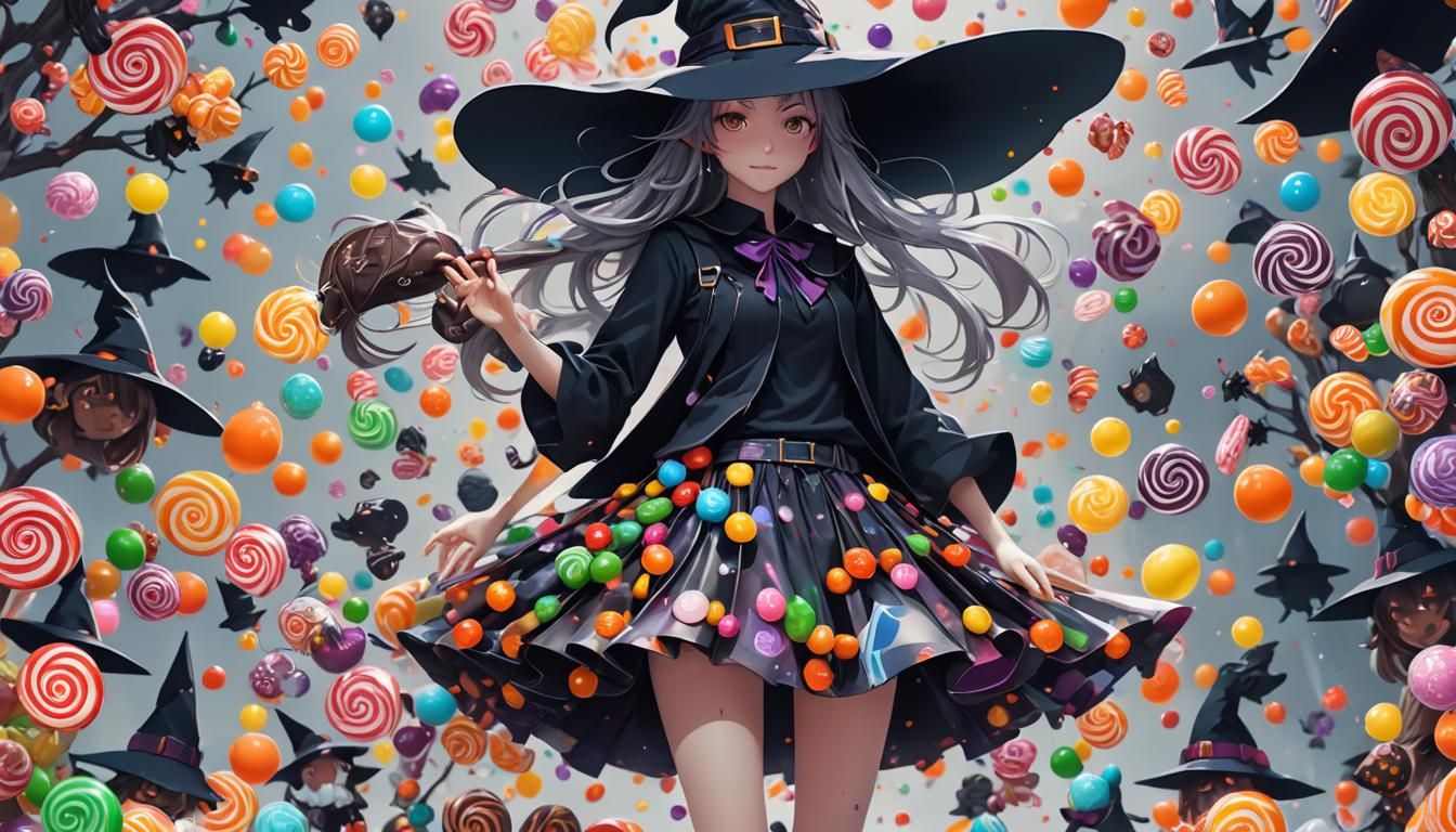 Double Exposure Witch in Anime Style Candy Skirt