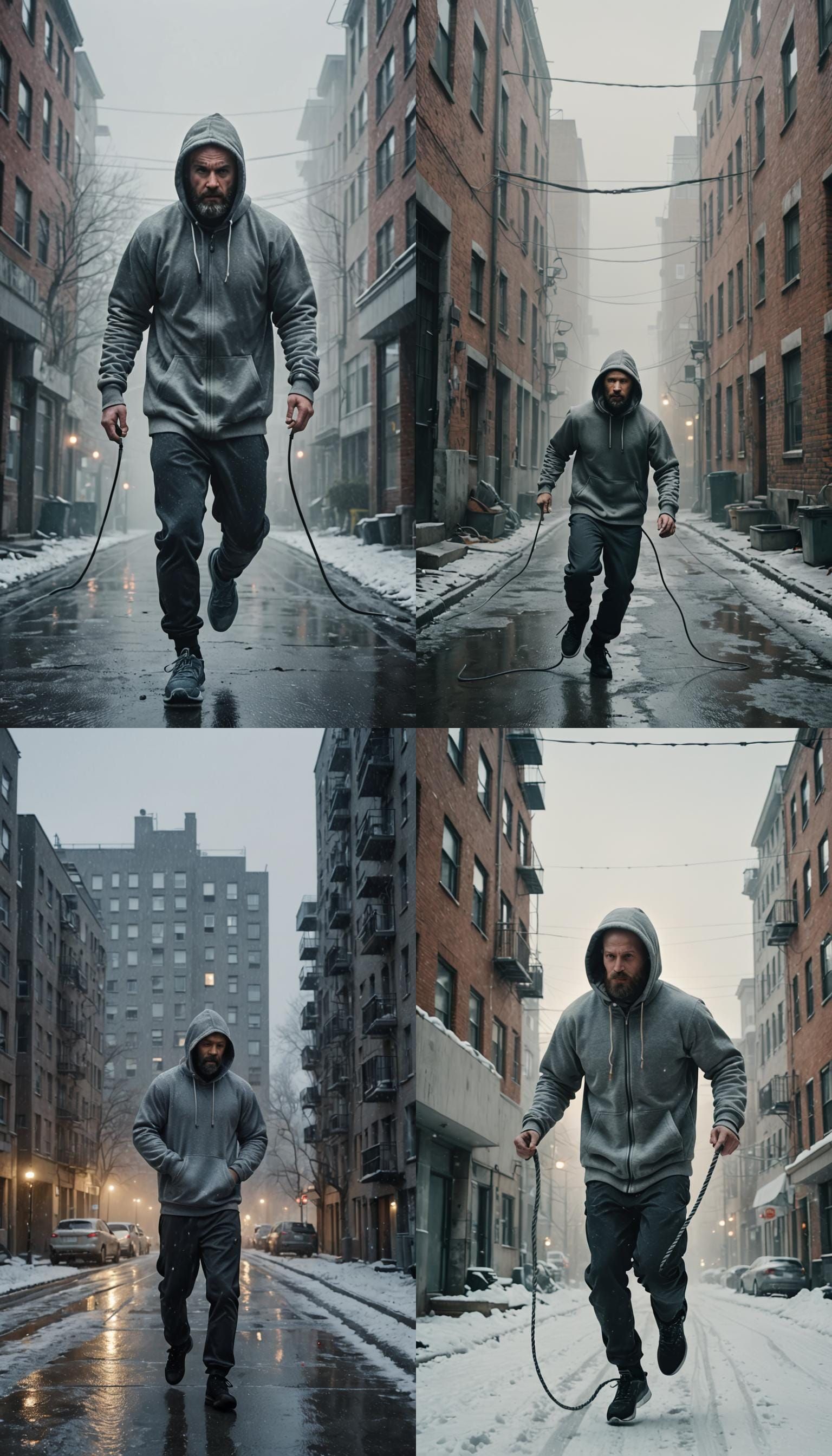 Man Jumps Rope in Winter: Cinematic Film Still