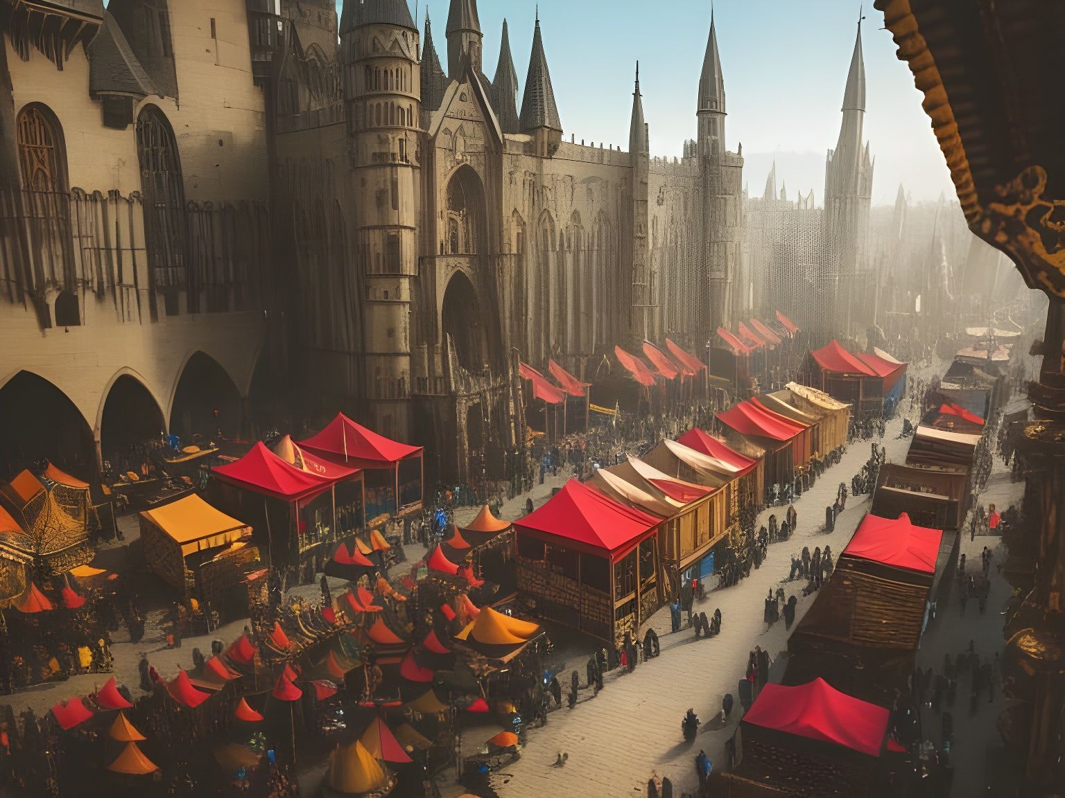 Lively Medieval Market Aerial View