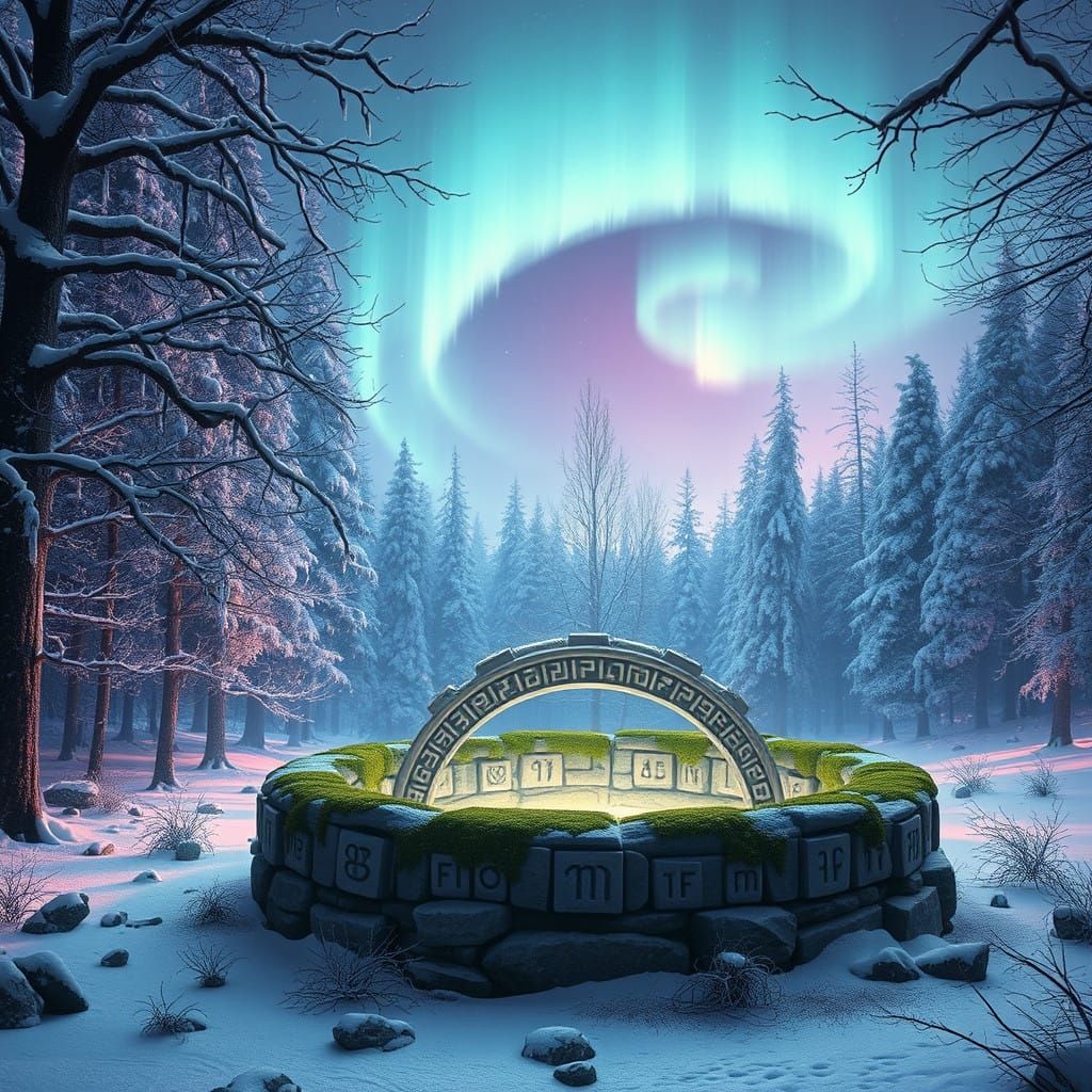 Winter Solstice Scene in Whimsical Fantasy Style