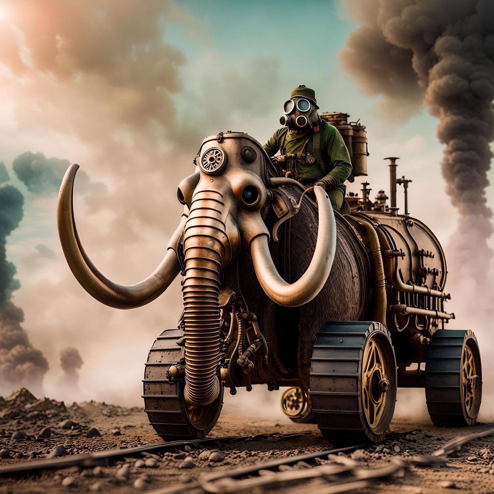 Steampunk Mammoth with Dystopian Rider in 8K