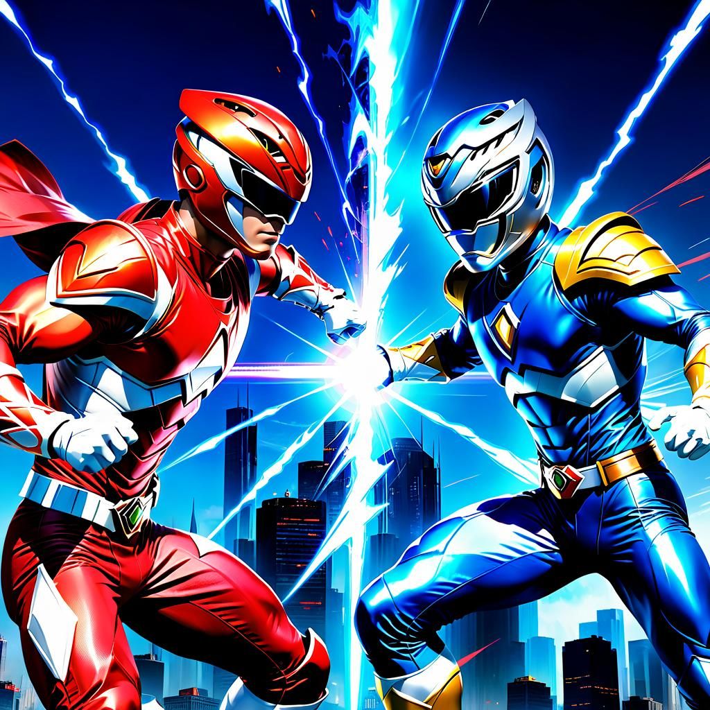 Blue Ranger vs Silver Ranger in Destroyed City