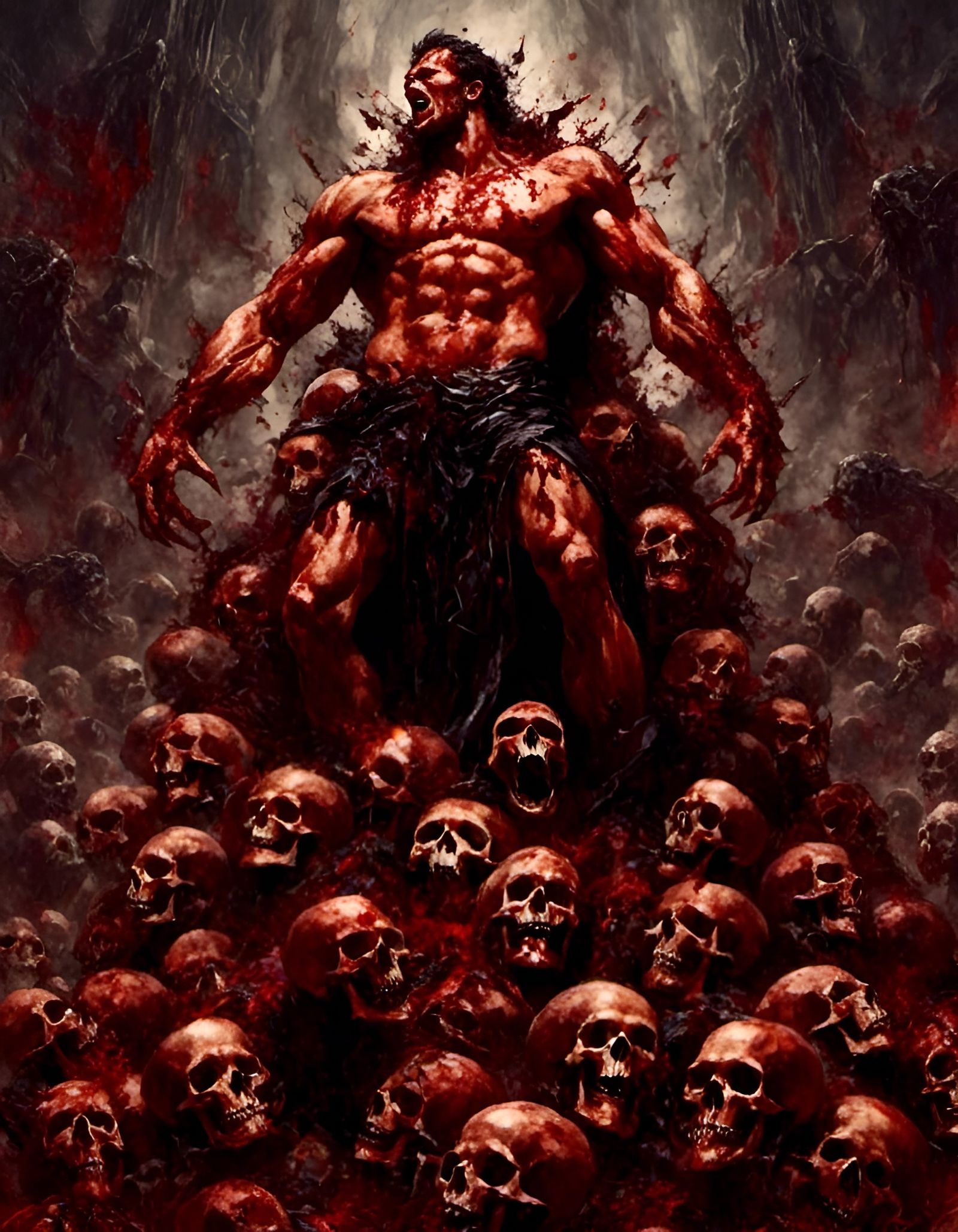 Triumphant Bloodied Warrior on Skull Pile