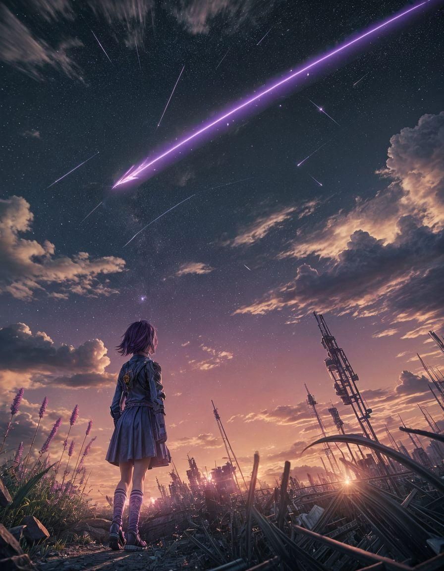 Purple Shooting Star in Anime Art Style