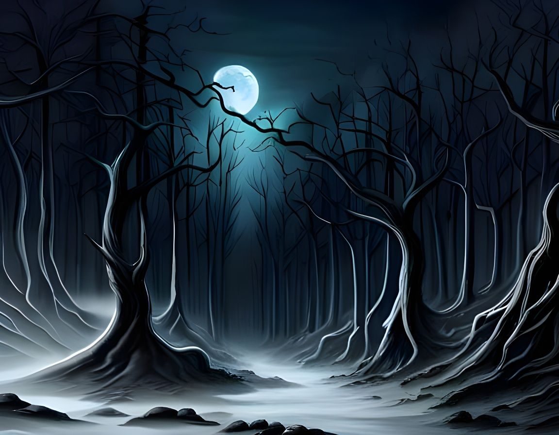 Eerie Forest with Crow, Victorian Gothic Art