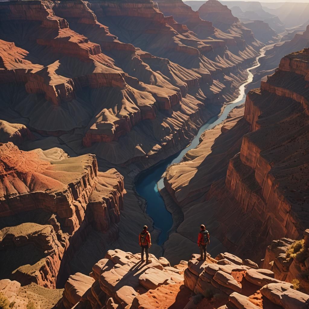 Grand Canyon Hiker at Golden Hour: Digital Art