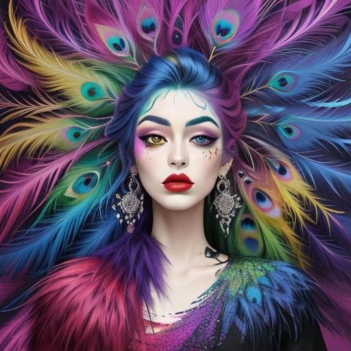 Abstract Expressionism: Woman with Peacock Feather Hair