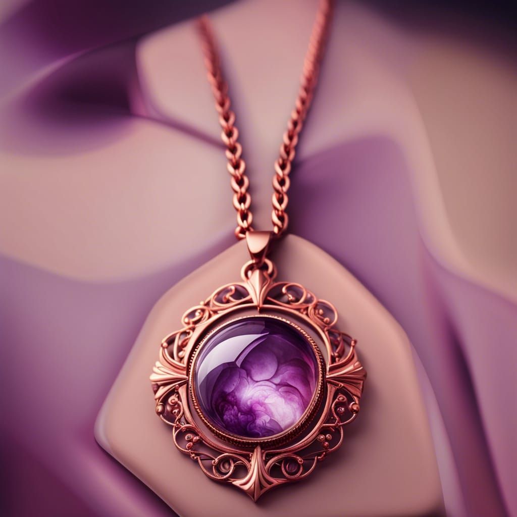 Ethereal rose gold necklace with purple pendant& gothic vibe...