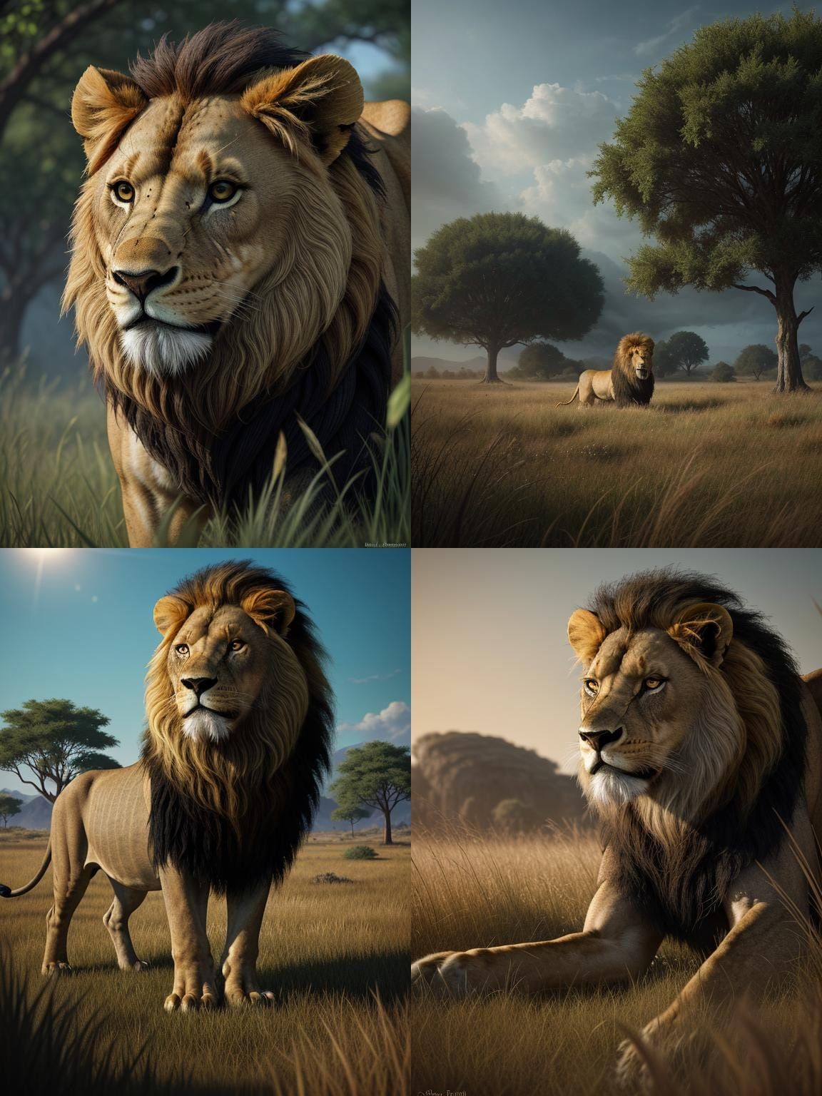 Roaring Lion in Savannah: Detailed Fantasy Art
