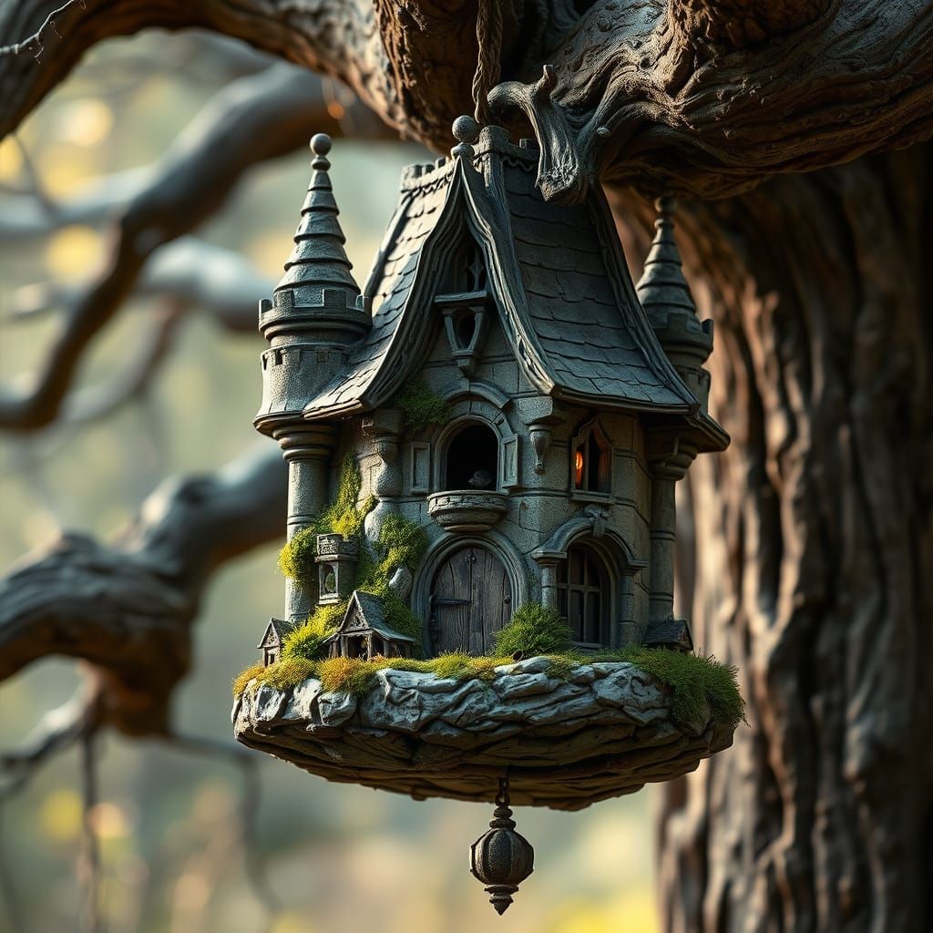 Charming Stone Castle Birdhouse in Fantasy Style