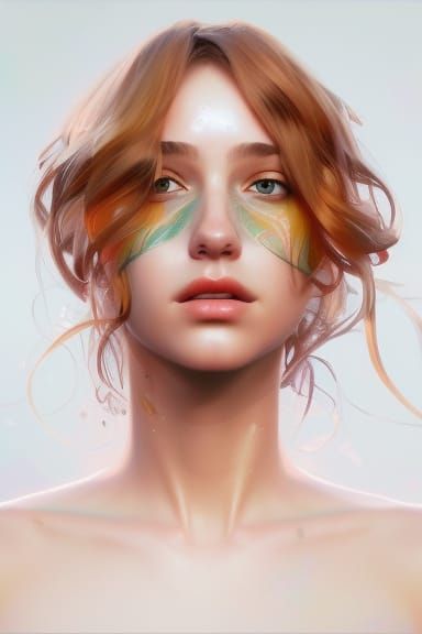 Portrait of a Beautiful Young Woman in Art Nouveau Style