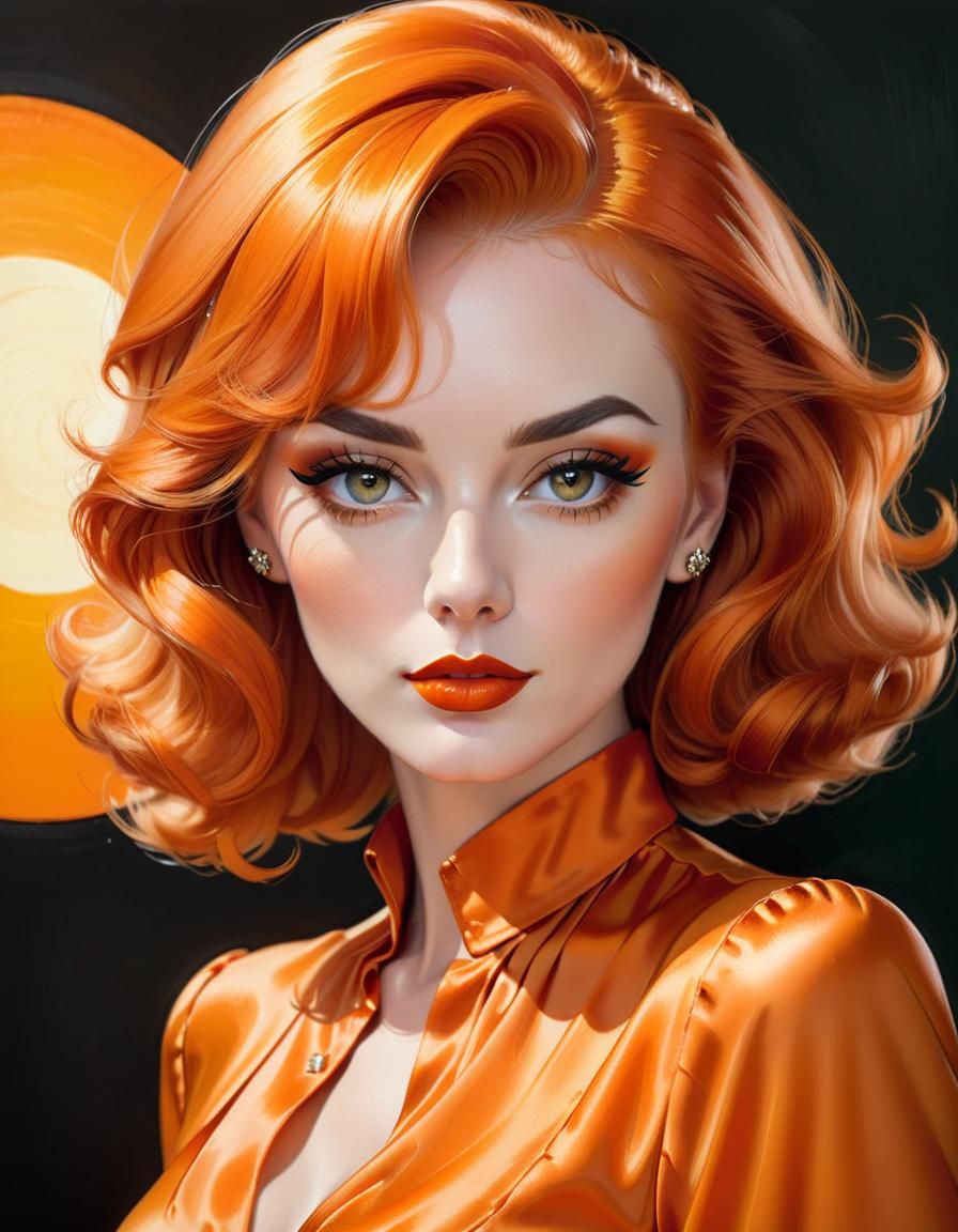 Glamorous Orange Portrait in Vintage Illustration Style