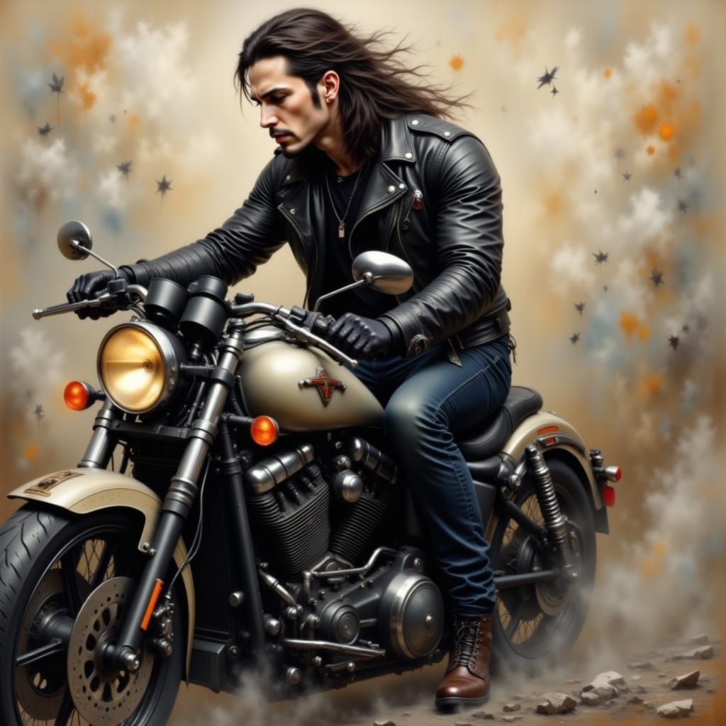 Man in Leather Jacket Riding Motorcycle