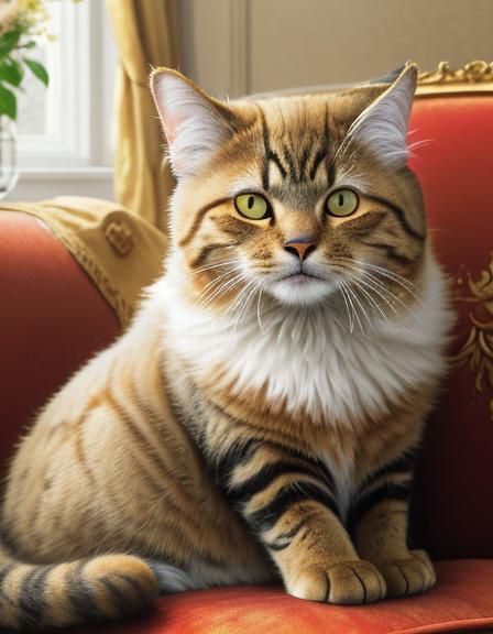 Impressionist Oil Painting of a Cat on Velvet