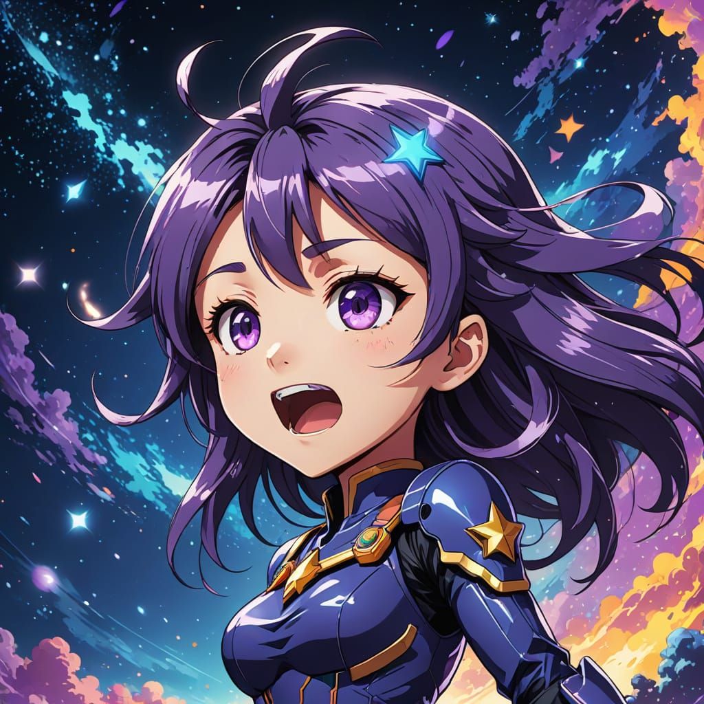 Chibi Cosmic Star Banshee in Vibrant, Gradient Space