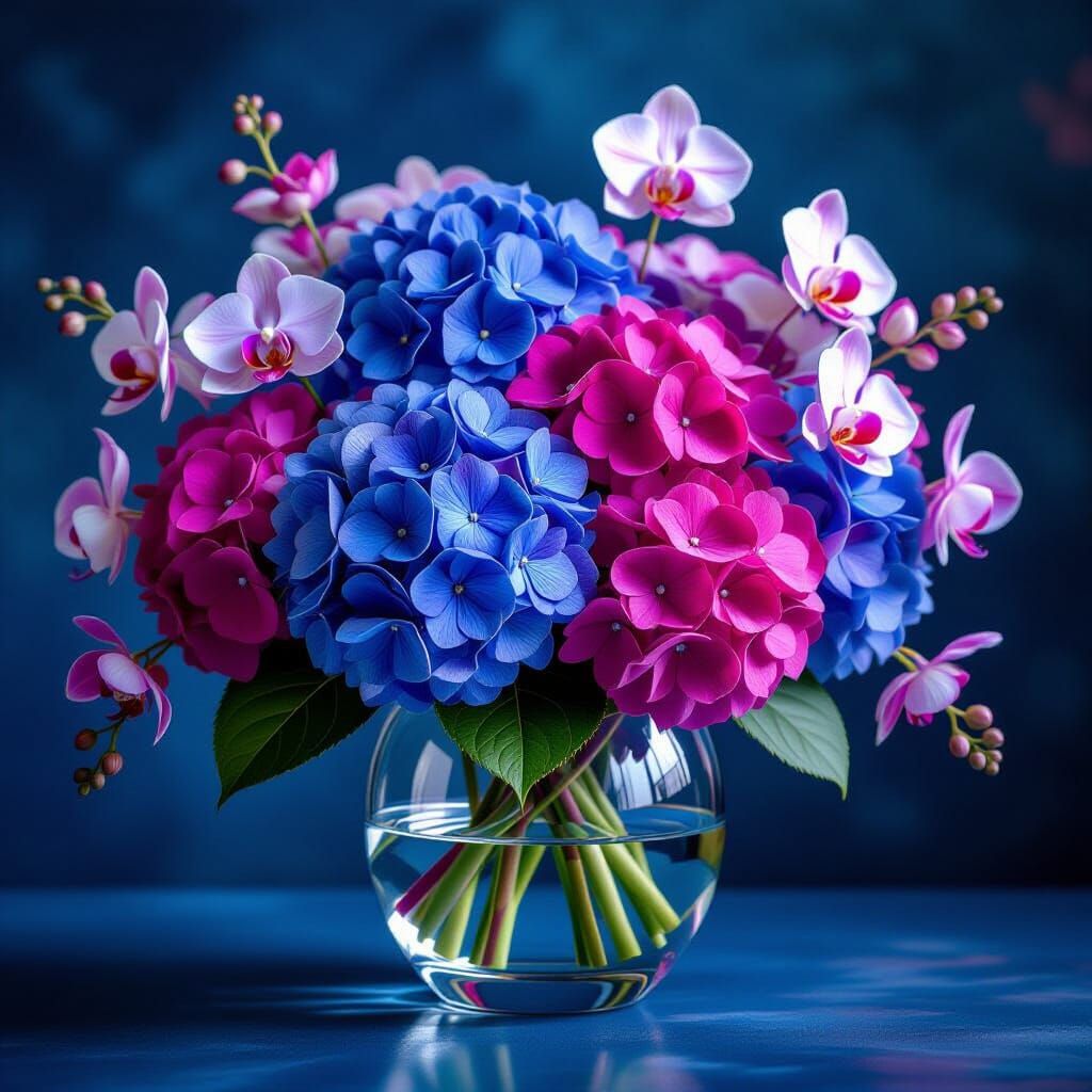 Vibrant Crystal Flower Arrangement in Blue, Pink, Purple