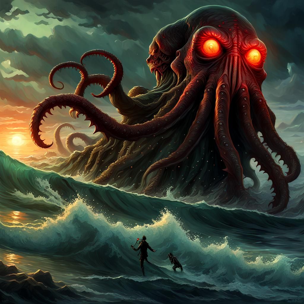 Eerie Cthulhu Encounter in Hyperrealistic Digital Art