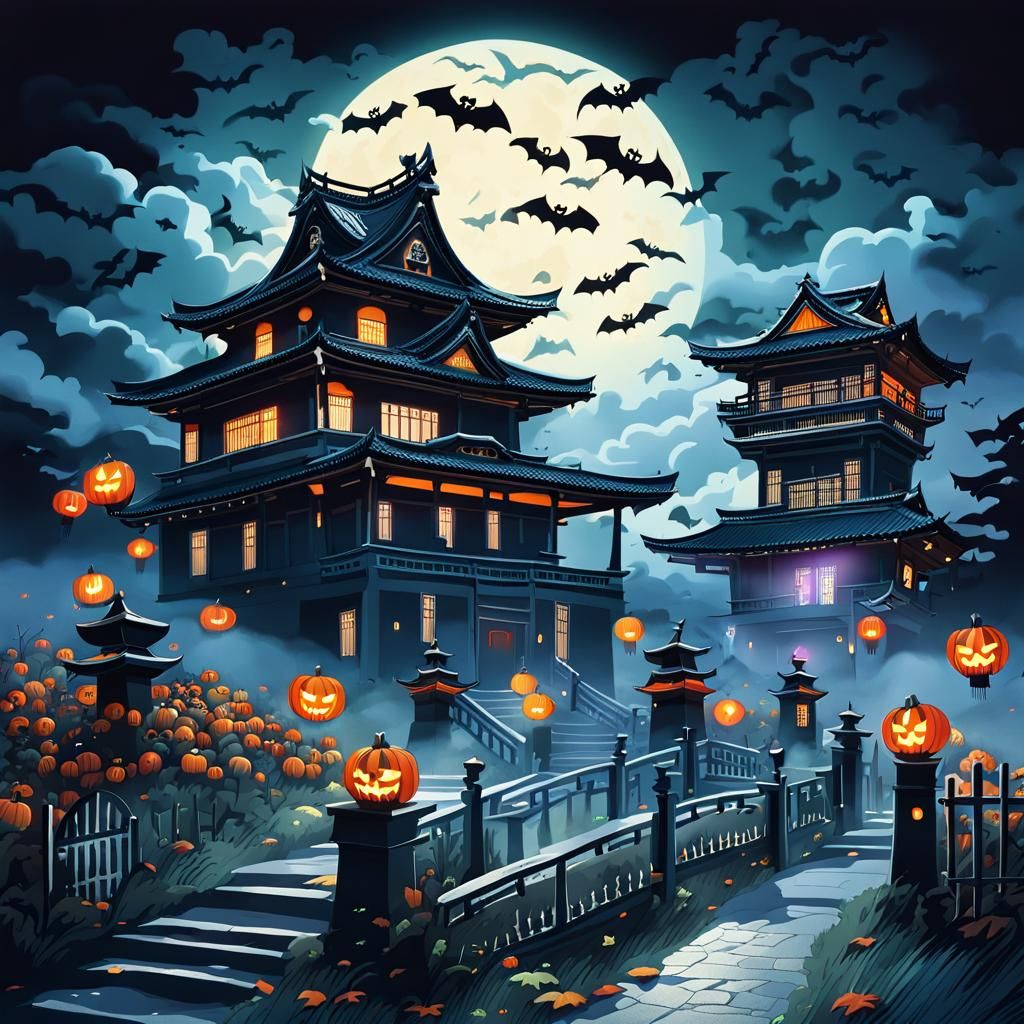 Haunted Japanese Mansion with Ghosts and Witches