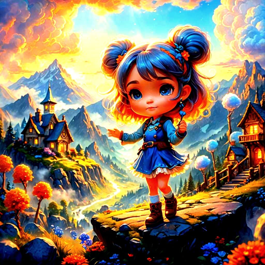 Detailed Adorable Chibi Character with Breathtaking Views