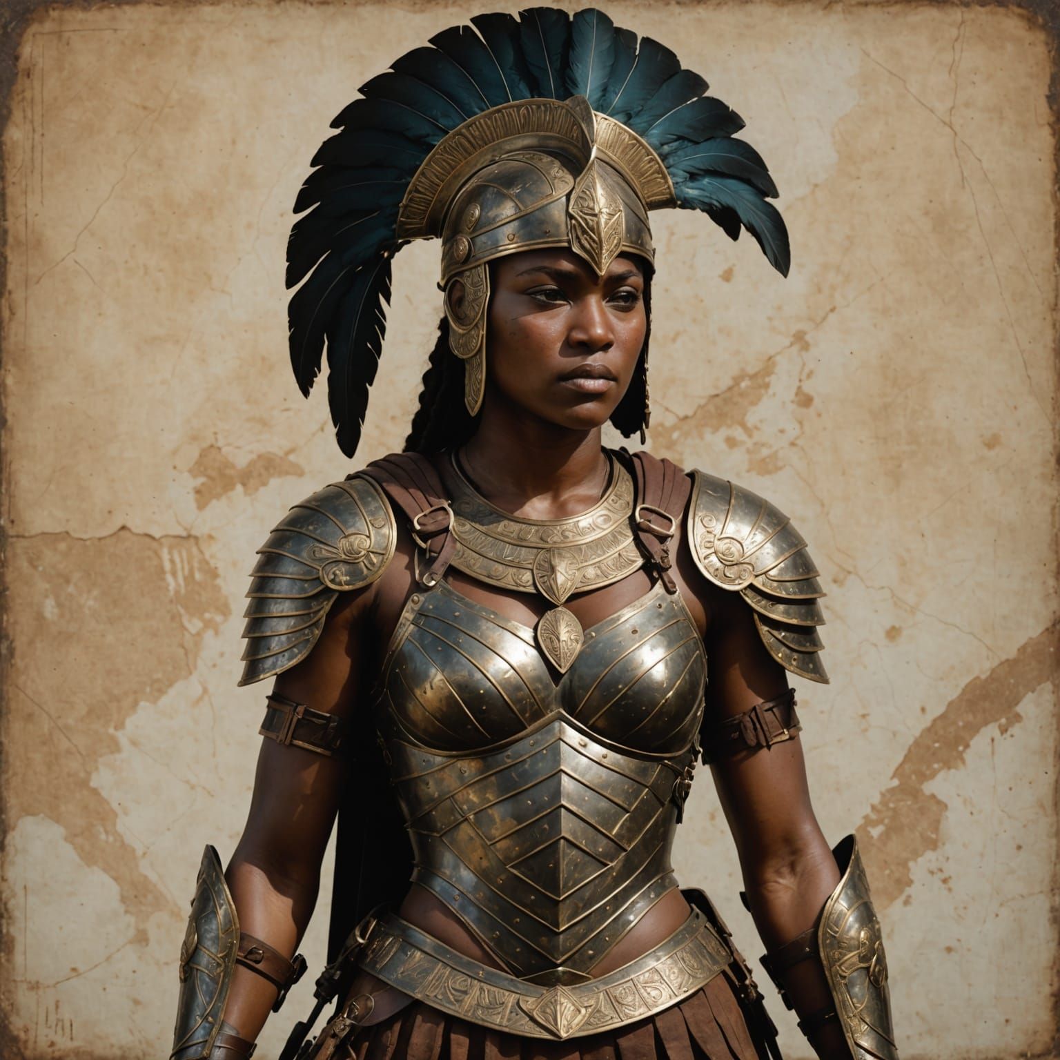 African Warrior in Ancient Greek Armor, Realistic Style