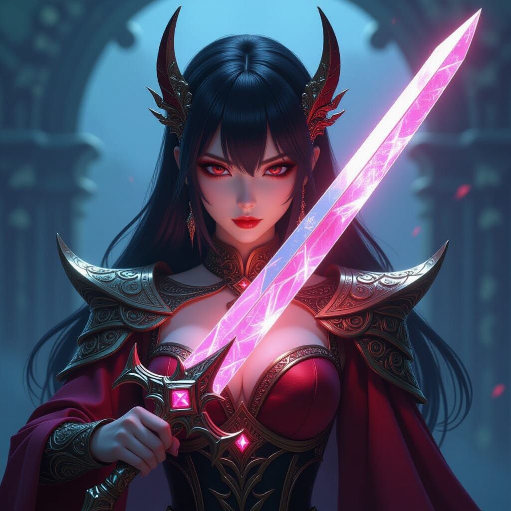 K-Pop Demon Huntress with Diamond Sword, Anime Style