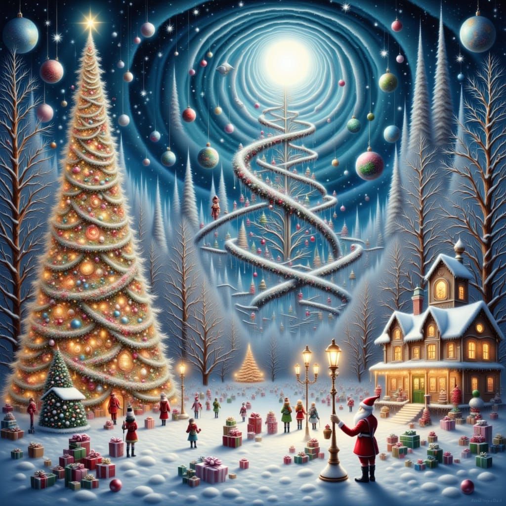 Meta-Surreal Christmas Scene With Impossible Ornaments