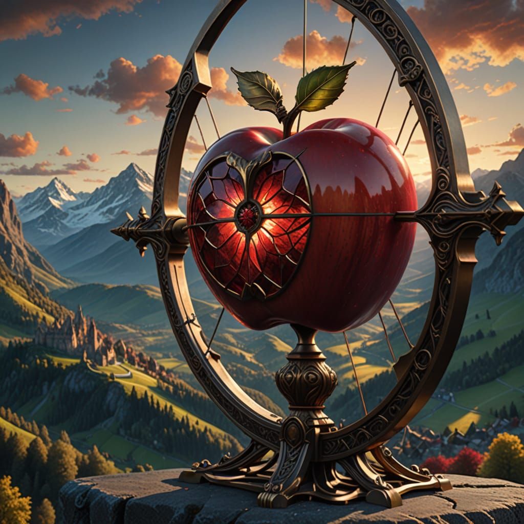 Surreal Apple Relic in Alpine Landscape