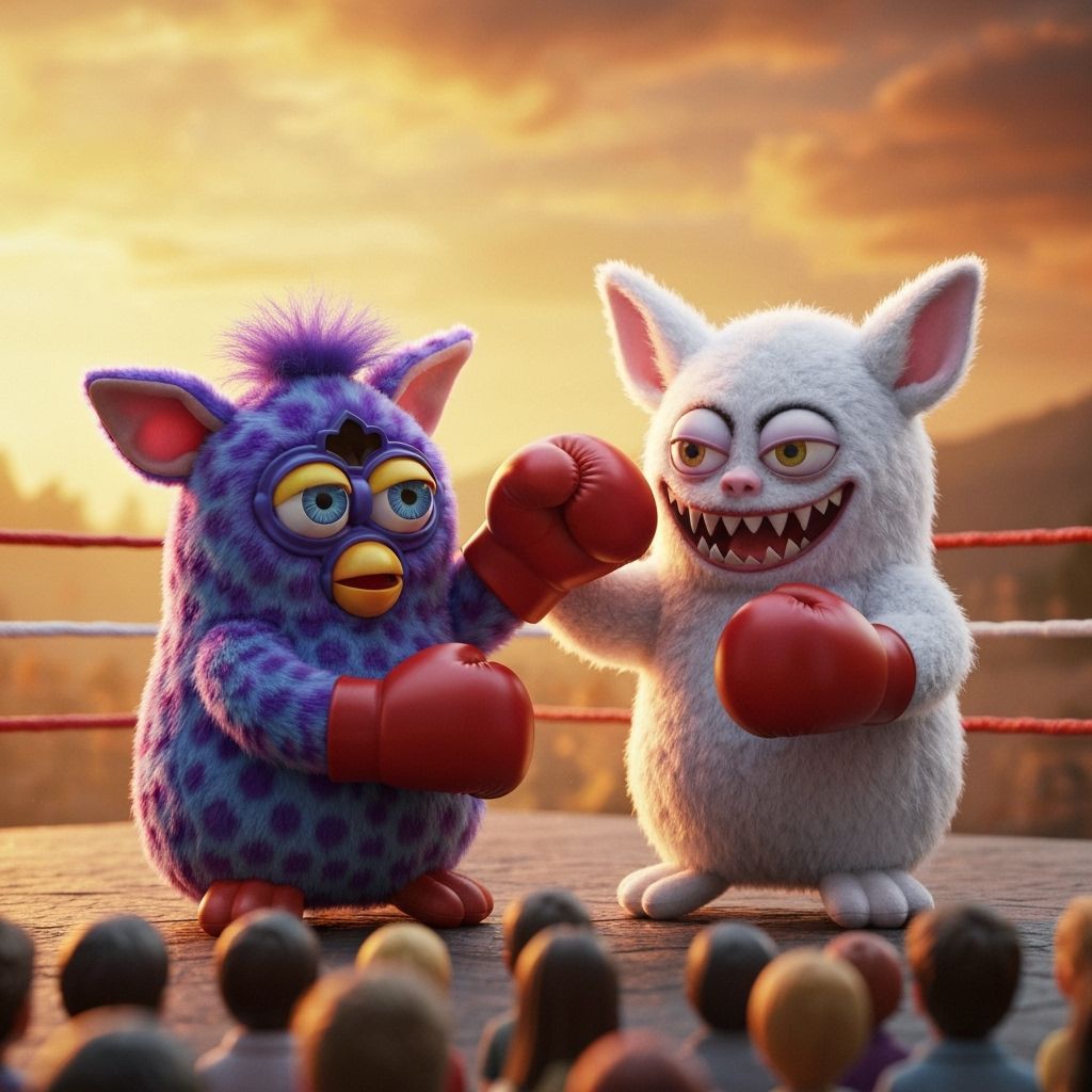 Furby vs Labubu Boxing Match in Vibrant Colors