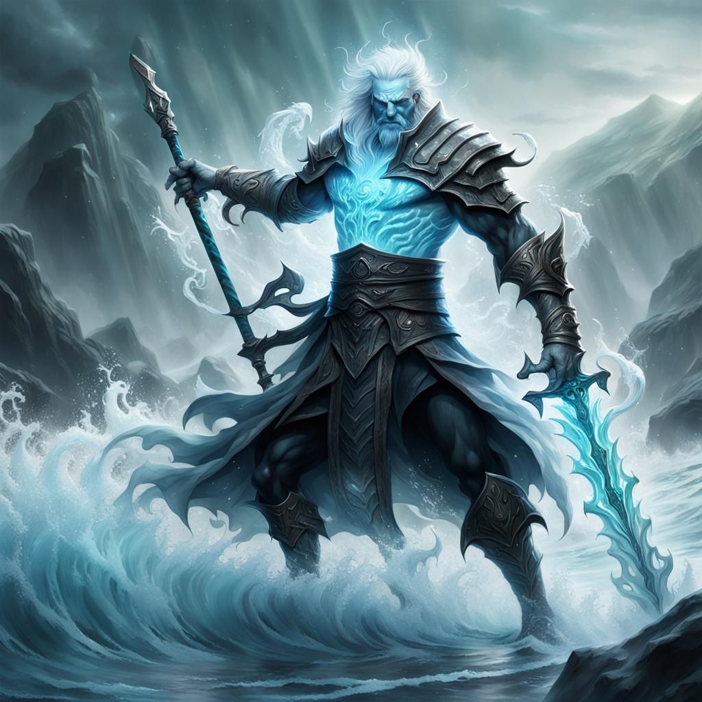 Water Warlock with Runed Sword in Digital Art