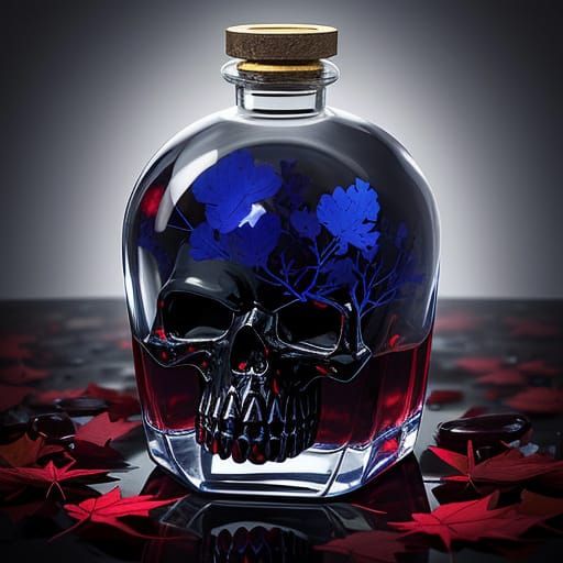 Crystal Skull Filled With Blue Pills, Autumn Leaves