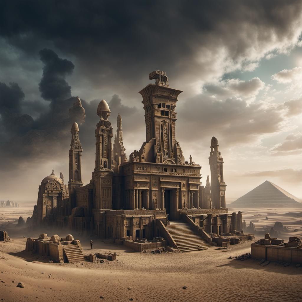 Steampunk Neo-Gothic Egyptian Necropolis Cinematic Still