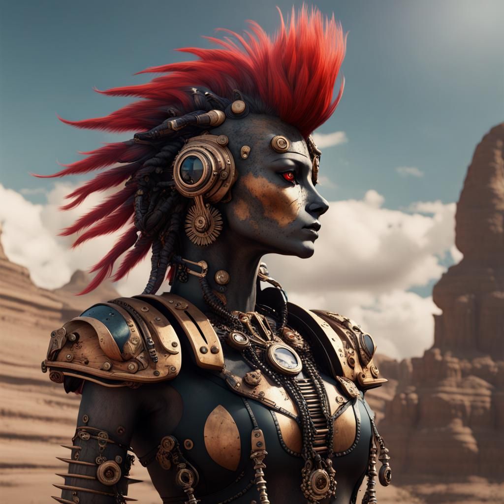 Trash Polka Steampunk Sphinx with Mohawk