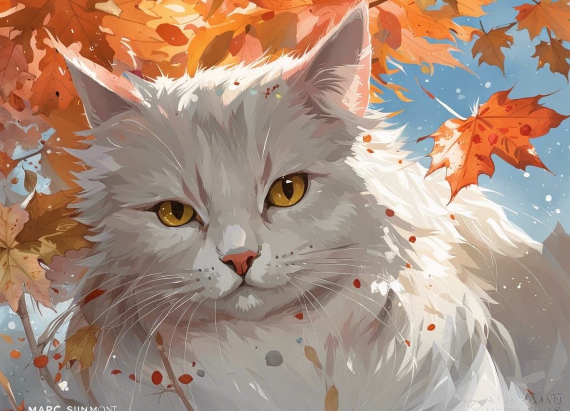 Cat in Summer and Autumn: Digital Art