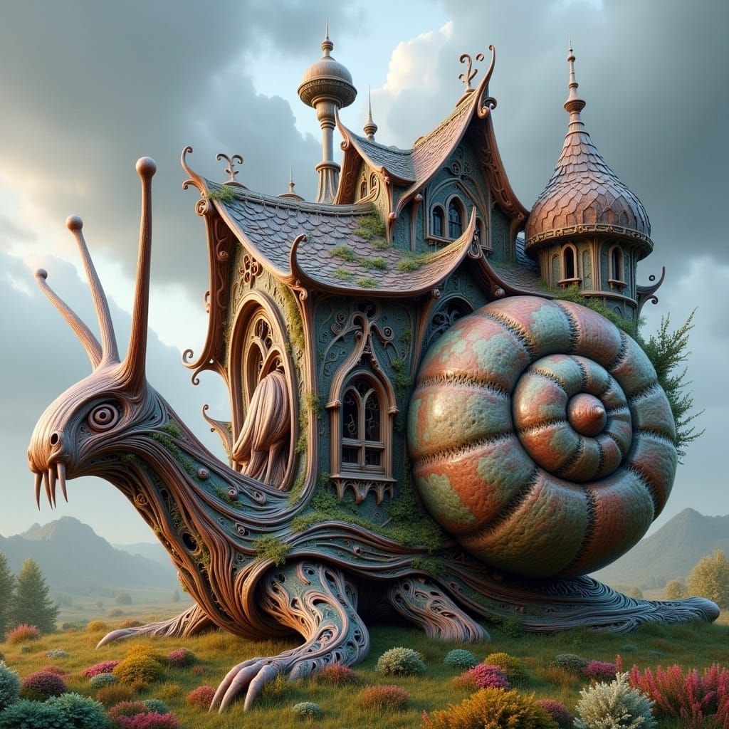 Snail with Atomium Sculpture: Wonky Architecture