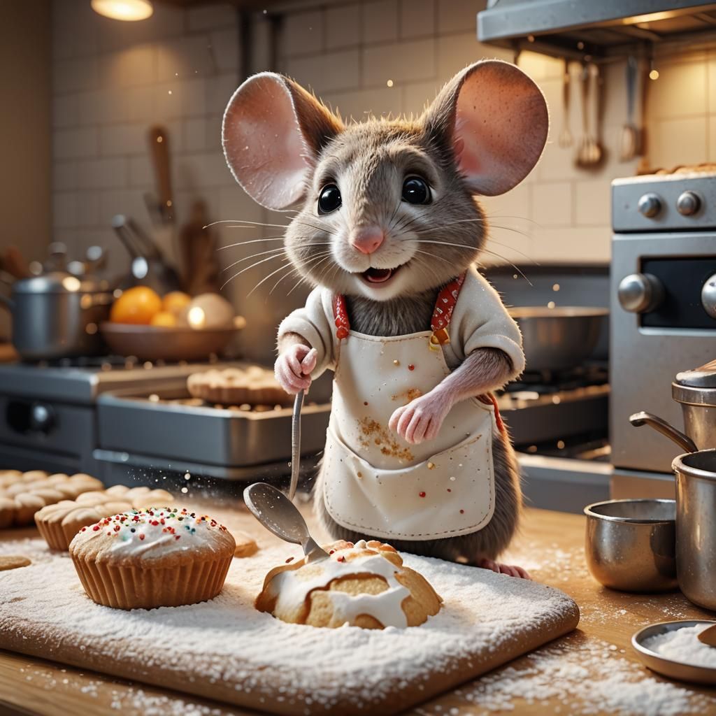 Mouse Baking Christmas Cookies in Pixar Style