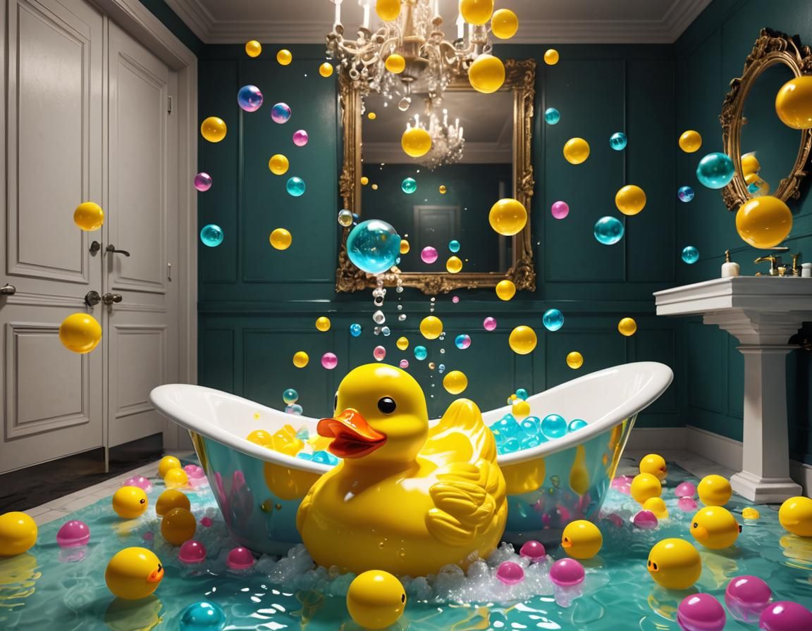 Surreal Liminal Bathroom with Rubber Duck: 3D Render