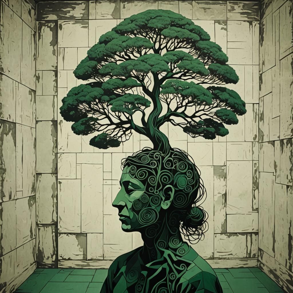 Abstract Human Bonsai Tree Screen Print