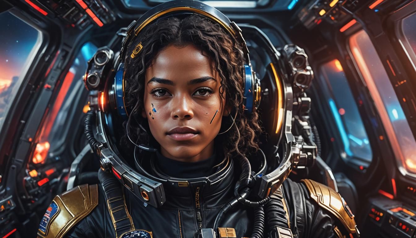 Venezuelan Space Pilot in Futuristic Cockpit, Concept Art