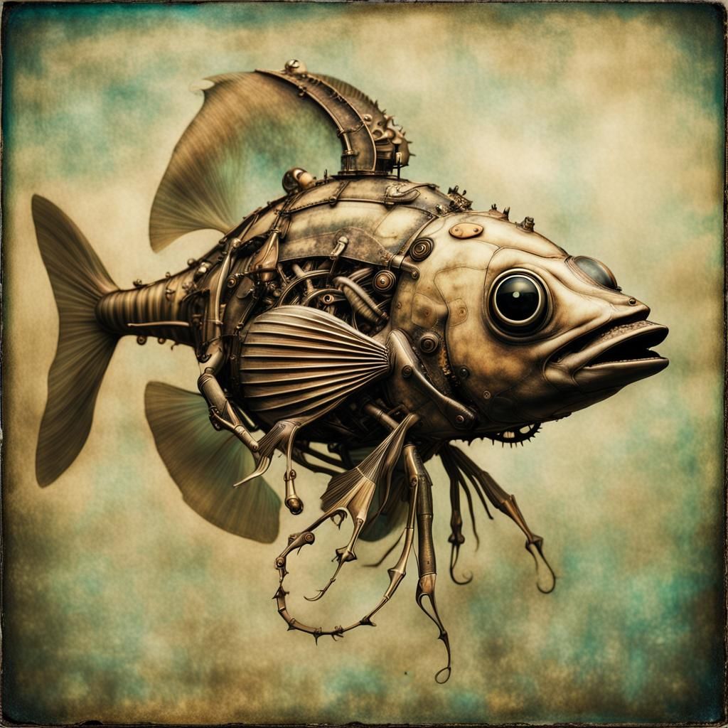 Steampunk Alien Fish with Iridescent Scales