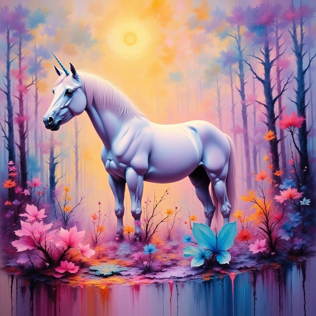 Dreamlike Unicorns in Vibrant Surrealist Style