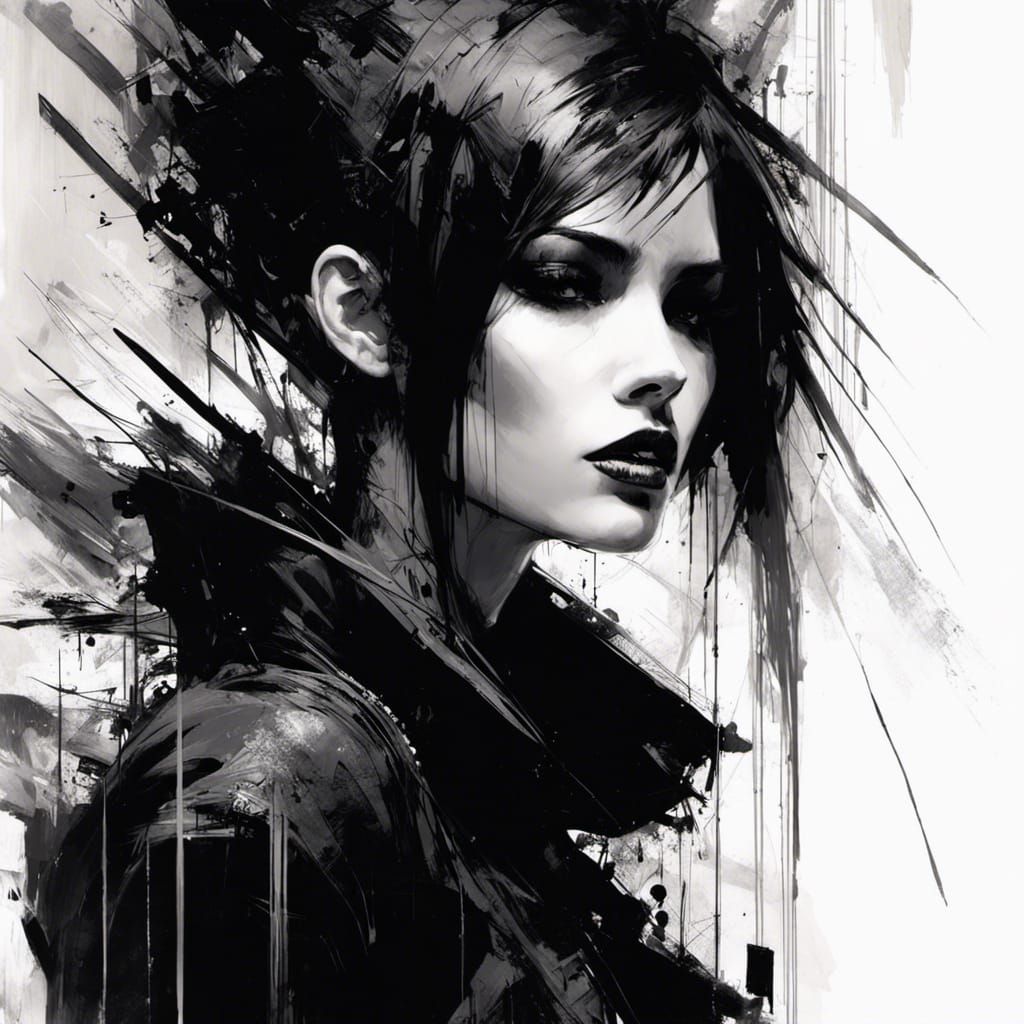Gothic Punk Girl Portrait with Abstract Lines