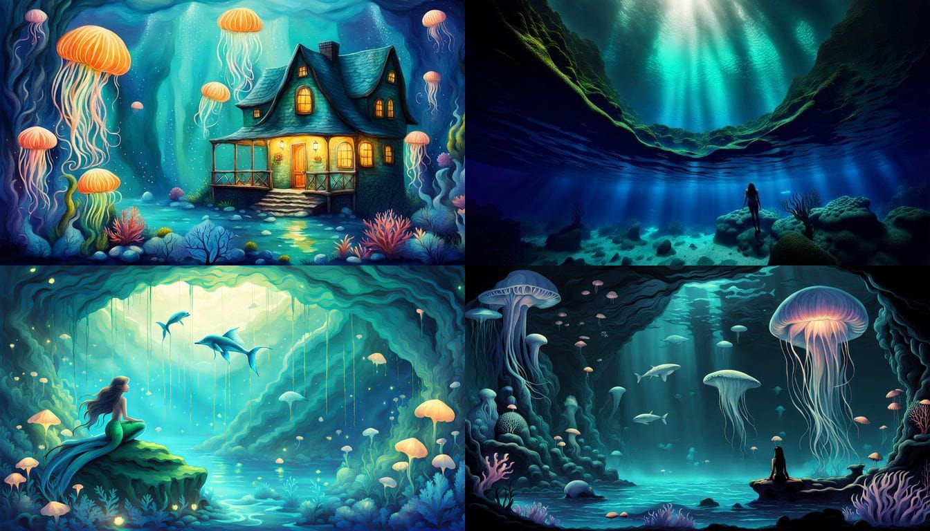 Enchanted Mermaid Lair Deep in the Ocean's Darkness